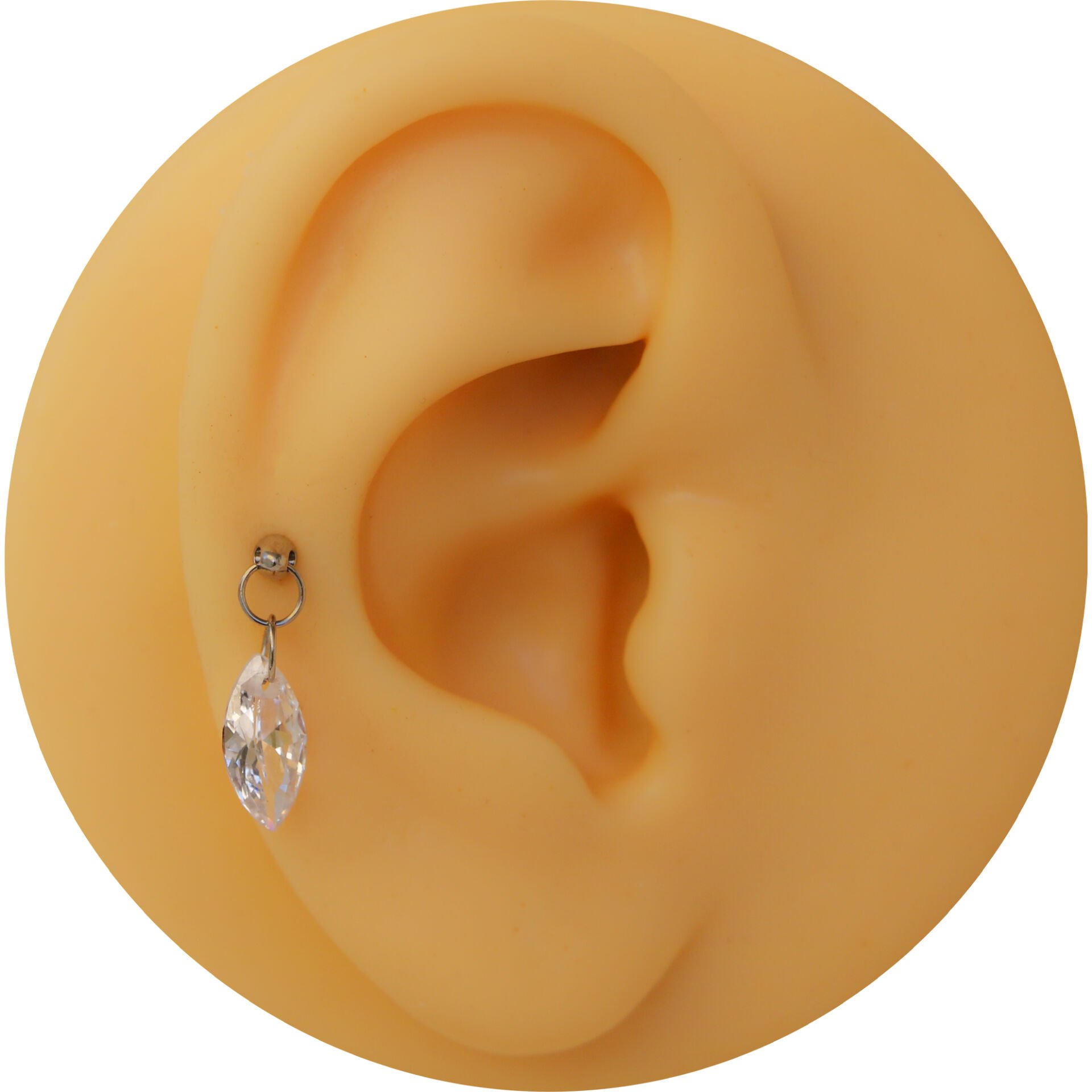 Markiz Kesim Tek Zirkon Taş Sallantılı Çelik Labret Piercing, Tragus-Helix-Kıkırdak
