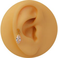 Markiz Kesim Tek Zirkon Taş Sallantılı Gold Çelik Labret Piercing, Tragus-Helix-Kıkırdak