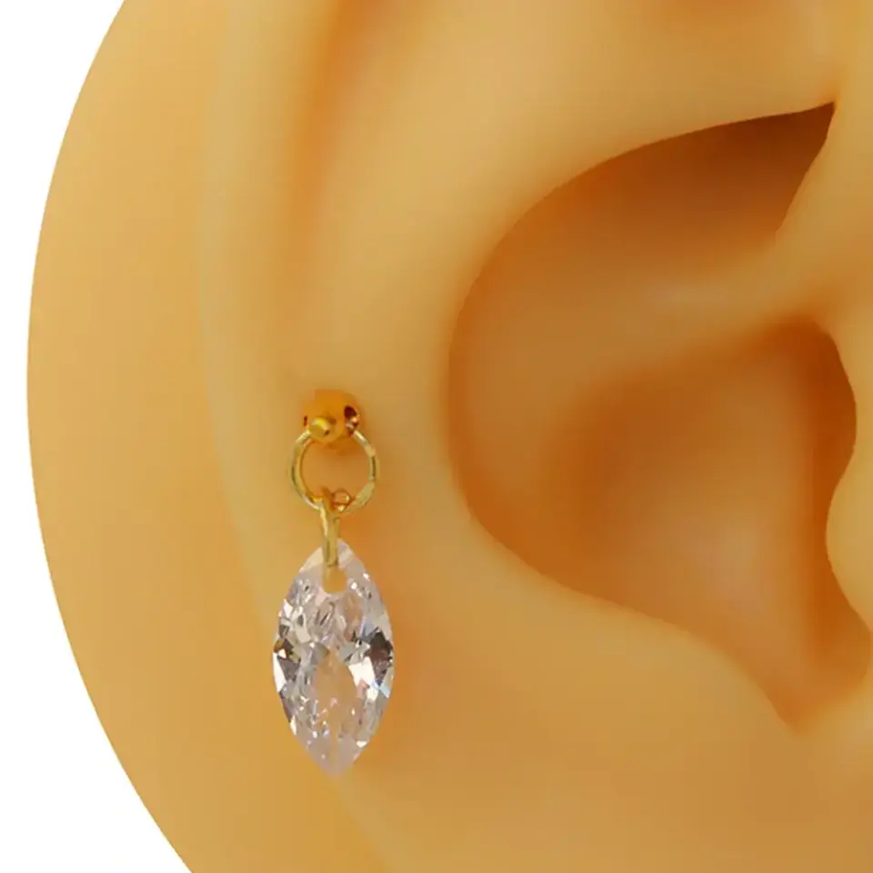 Gold renk markiz zirkon taşlı tragus helix kıkırdak piercing aksesuarı