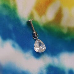 Damla Kesim Tek Zirkon Taşlı Sallantılı Çelik Labret Piercing, Tragus-Helix-Kıkırdak