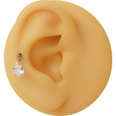 Damla Kesim Tek Zirkon Taşlı Sallantılı Çelik Labret Piercing, Tragus-Helix-Kıkırdak