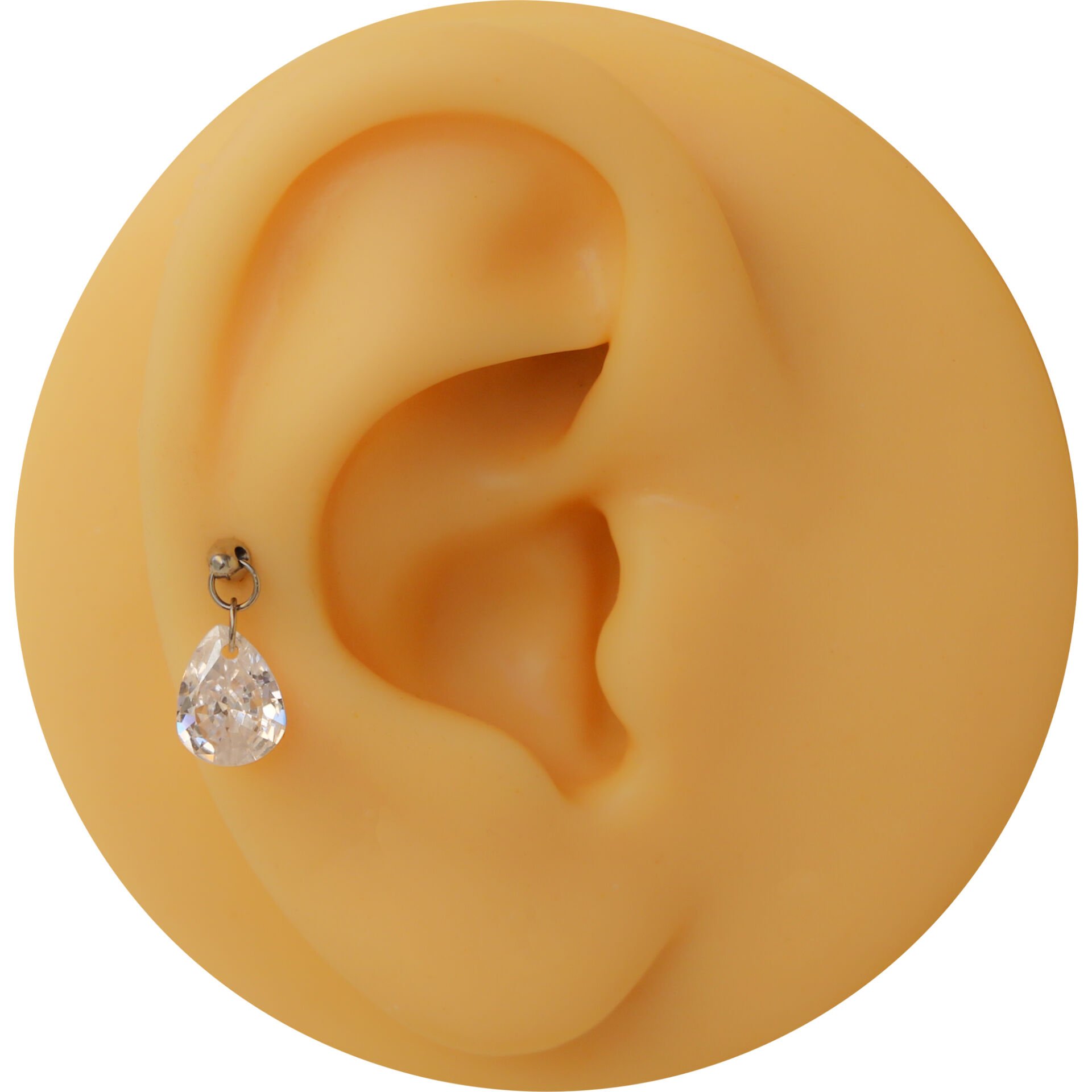 Damla Kesim Tek Zirkon Taşlı Sallantılı Çelik Labret Piercing, Tragus-Helix-Kıkırdak