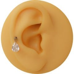Damla Kesim Tek Zirkon Taşlı Sallantılı Çelik Labret Piercing, Tragus-Helix-Kıkırdak