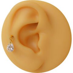 Damla Kesim Tek Zirkon Taşlı Sallantılı Gold Çelik Labret Piercing, Tragus-Helix-Kıkırdak