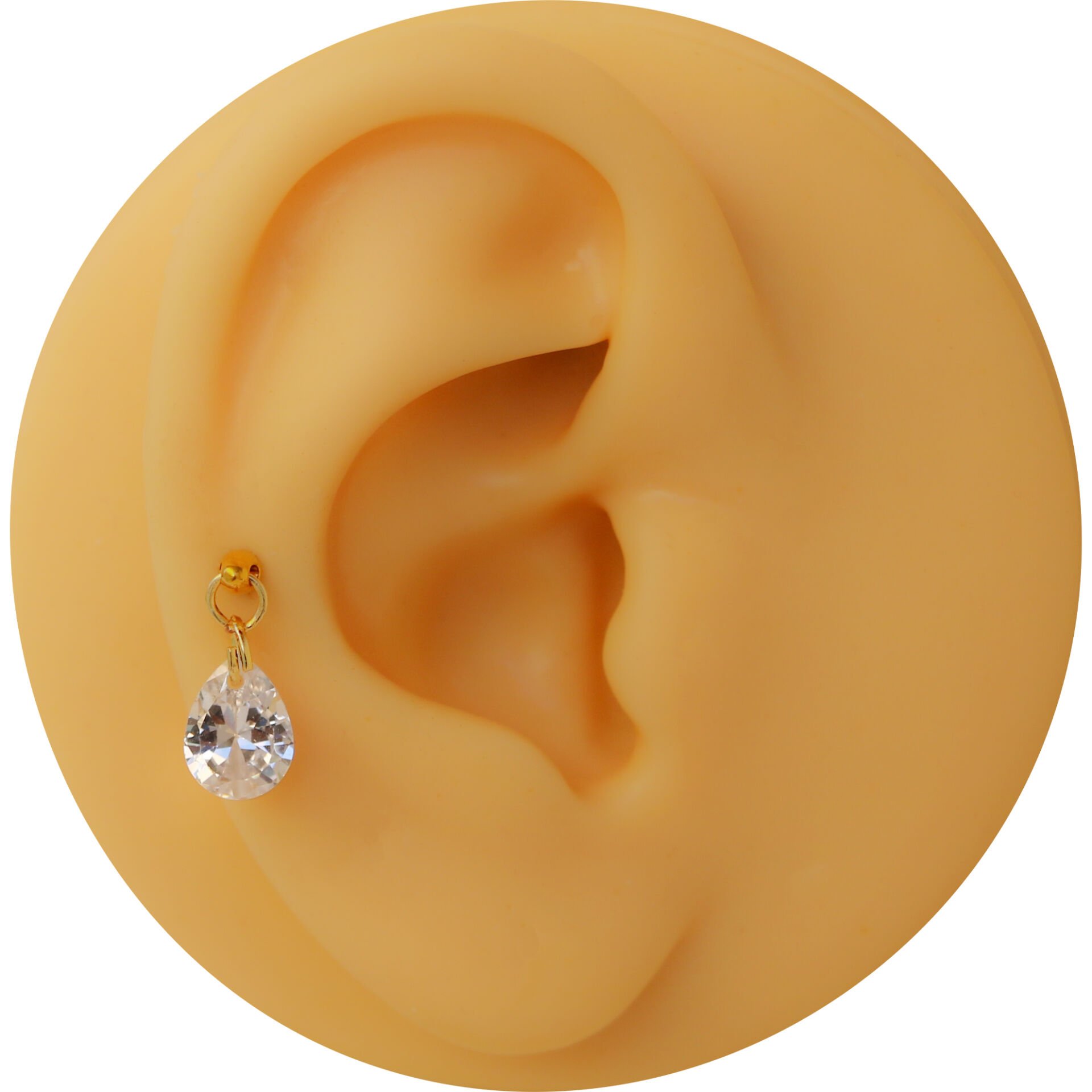 Damla Kesim Tek Zirkon Taşlı Sallantılı Gold Çelik Labret Piercing, Tragus-Helix-Kıkırdak