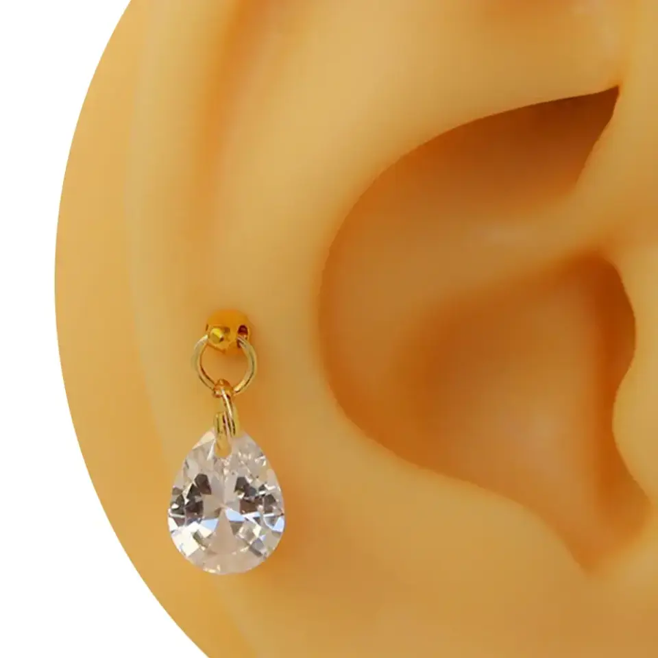Gold renk damla taş zirkon tragus helix kıkırdak piercing şık aksesuarı