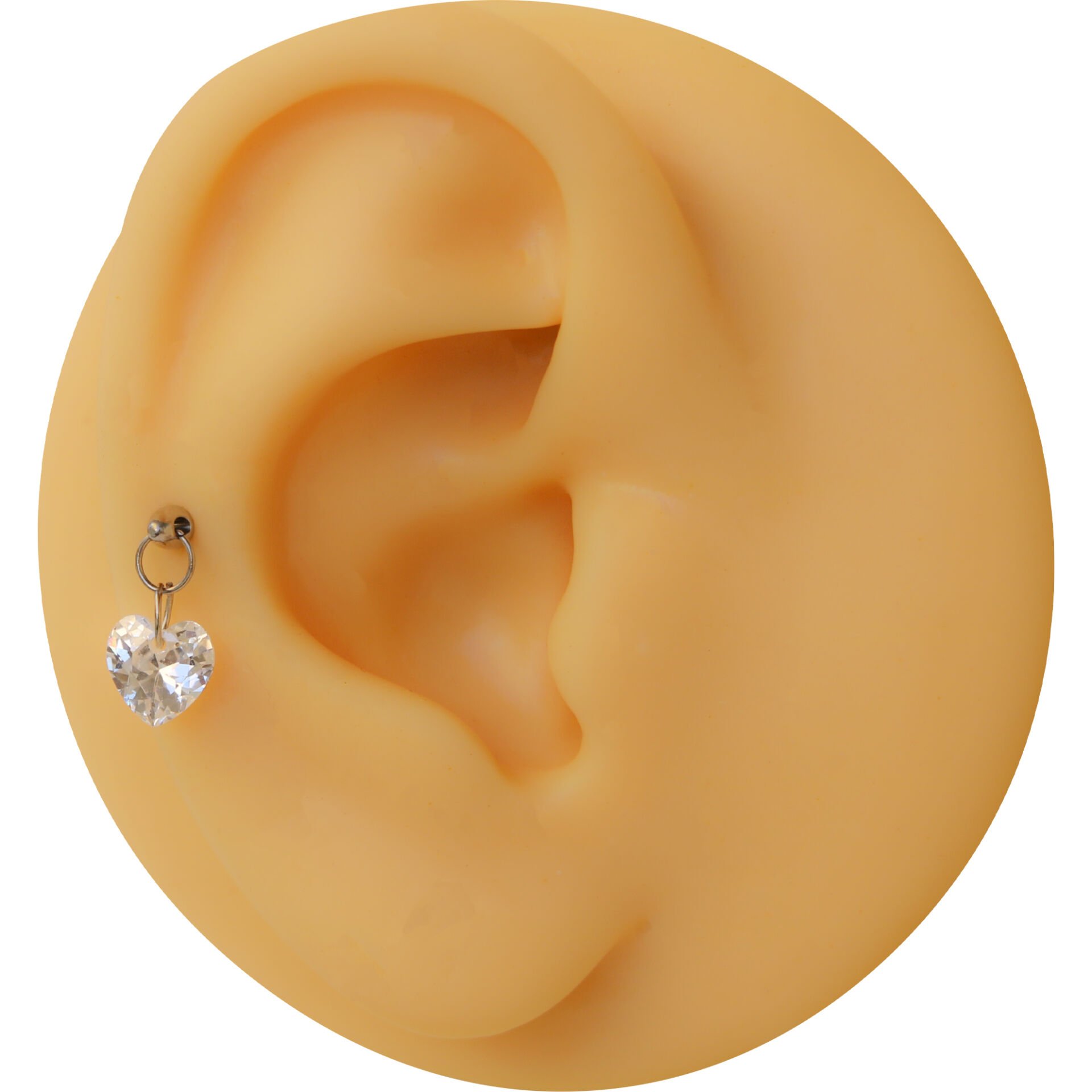 Kalp Kesim Tek Zirkon Taş Sallantılı Çelik Labret Piercing, Tragus-Helix-Kıkırdak