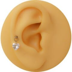 Kalp Kesim Tek Zirkon Taş Sallantılı Çelik Labret Piercing, Tragus-Helix-Kıkırdak