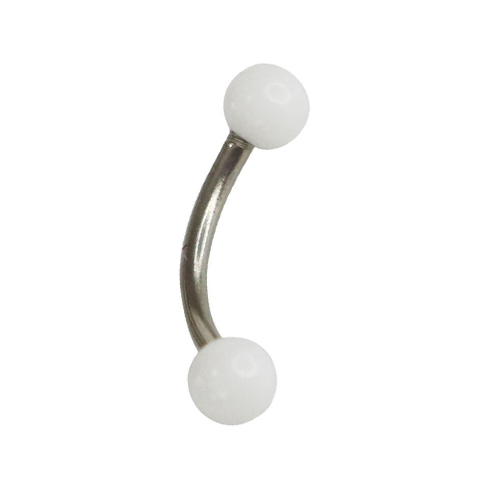 Cerrahi çelik gümüş kavisli bar iki ucu beyaz yuvarlak toplu kaş rook ve snug piercing