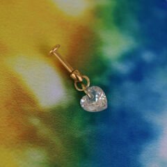 Kalp Kesim Tek Zirkon Taş Sallantılı Gold Çelik Labret Piercing, Tragus-Helix-Kıkırdak