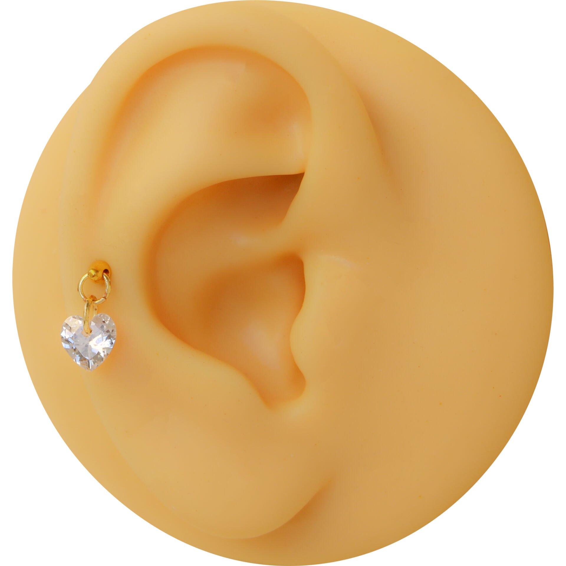 Kalp Kesim Tek Zirkon Taş Sallantılı Gold Çelik Labret Piercing, Tragus-Helix-Kıkırdak
