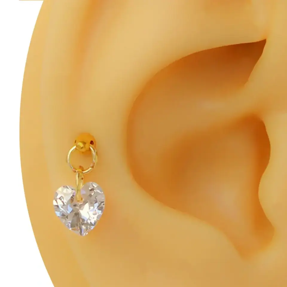 Gold renk aşk taşı kalp zirkon tragus helix kıkırdak piercing aksesuarı