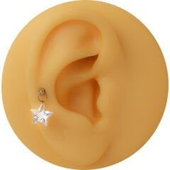 Yıldız Kesim Tek Zirkon Taş Sallantılı Çelik Labret Piercing, Tragus-Helix-Kıkırdak