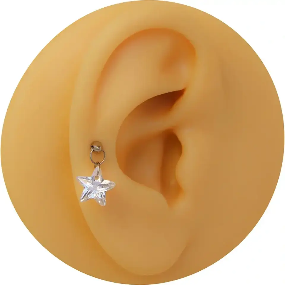 Arkası düz konforlu flatback gümüş parlayan yıldız tragus piercing
