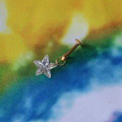 Yıldız Kesim Tek Zirkon Taş Sallantılı Gold Çelik Labret Piercing, Tragus-Helix-Kıkırdak