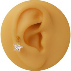 Yıldız Kesim Tek Zirkon Taş Sallantılı Gold Çelik Labret Piercing, Tragus-Helix-Kıkırdak