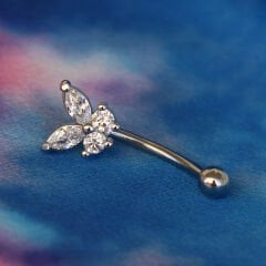 Kelebek Zirkon 10x1,2mm Çelik Banana Piercing, Kaş-Rook-Daith-Snug-Vertical Tragus