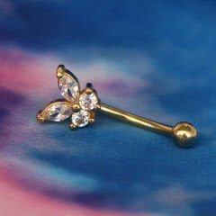 Kelebek Zirkon 10x1,2mm Gold Çelik Banana Piercing, Kaş-Rook-Daith-Snug-Vertical Tragus
