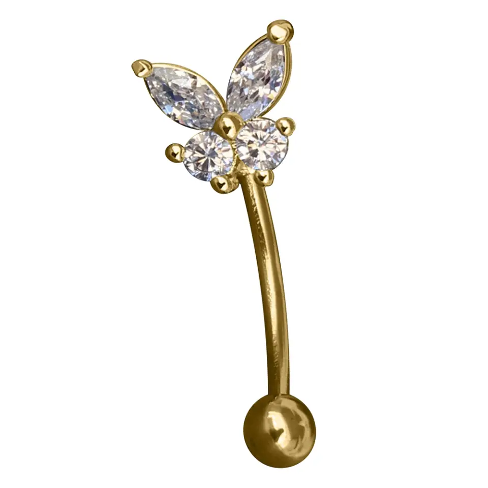 Gold Cerrahi Çelik Şeffaf Zirkon Taşlı Kelebek 10 mm Kaş - Rook Piercing 