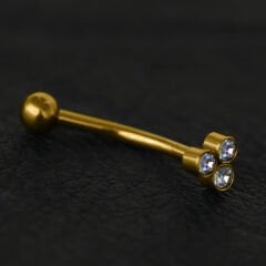 Üç Zirkon Taş 10x1,2mm Gold Çelik Banana Piercing, Kaş-Rook-Daith-Snug-Vertical Tragus