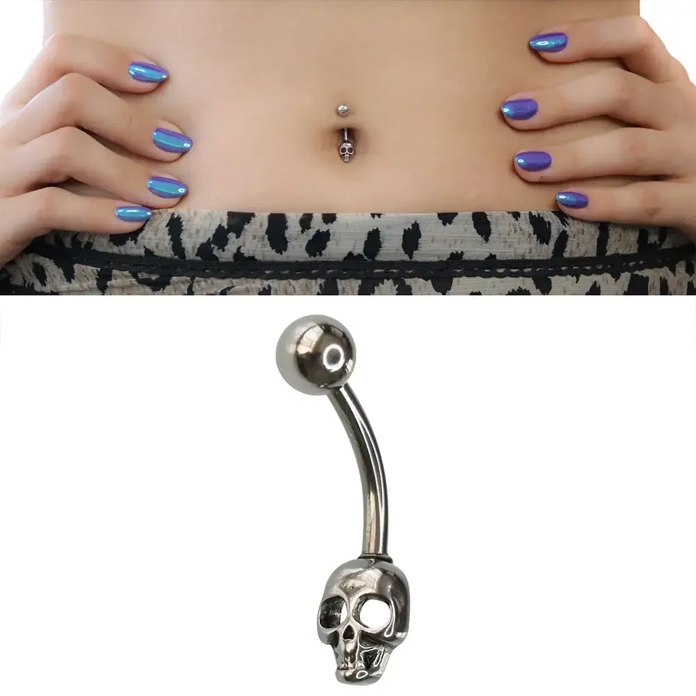 Gothic Spirit Model 316L Cerrahi Çelik Göbek Piercing Kurukafa Figürü Detay İşçiliği