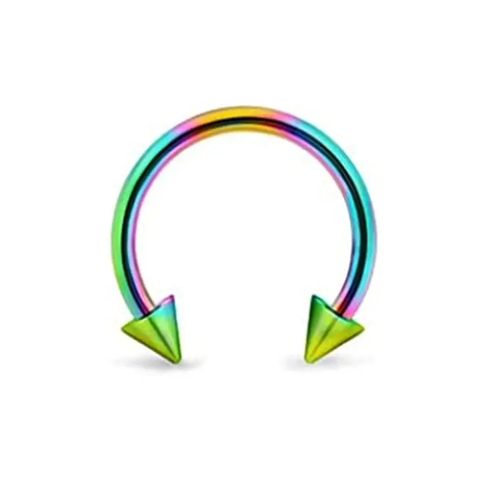 Gökkuşağı renkli spike yarım halka tasarımı 316L cerrahi çelik burun dudak kıkırdak piercing