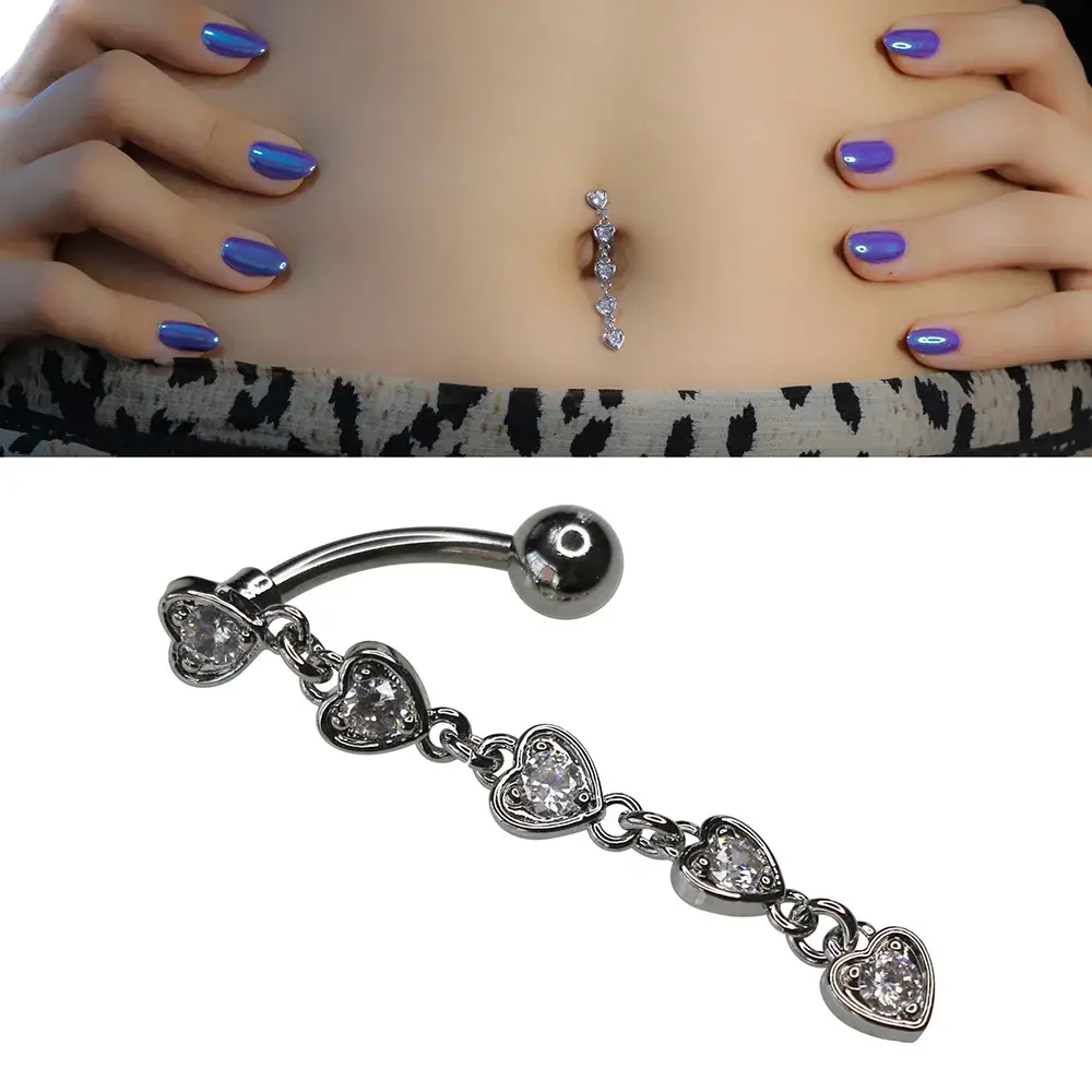 Heart Waterfall Model 316L Cerrahi Çelik Göbek Piercing Kalp Şelalesi Figürü ve Taş İşçiliği