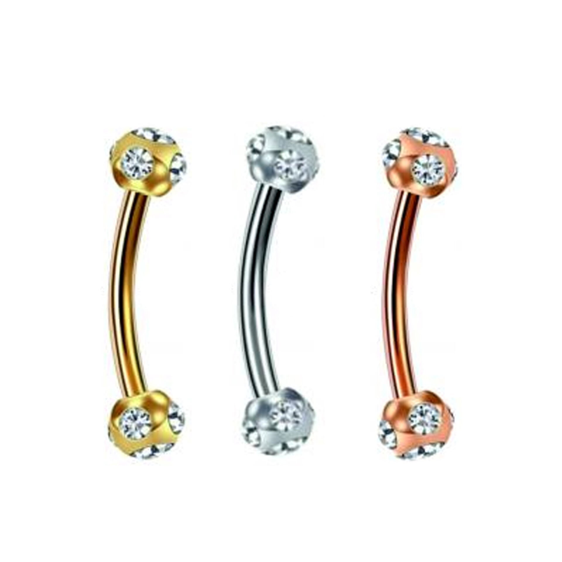 Çok Taşlı Top 3mm x 8mm x 1.2mm Çelik Banana Piercing, Kaş-Rook-Daith-Snug-Vertical Tragus