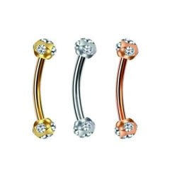 Çok Taşlı Top 3mm x 8mm x 1.2mm Çelik Banana Piercing, Kaş-Rook-Daith-Snug-Vertical Tragus