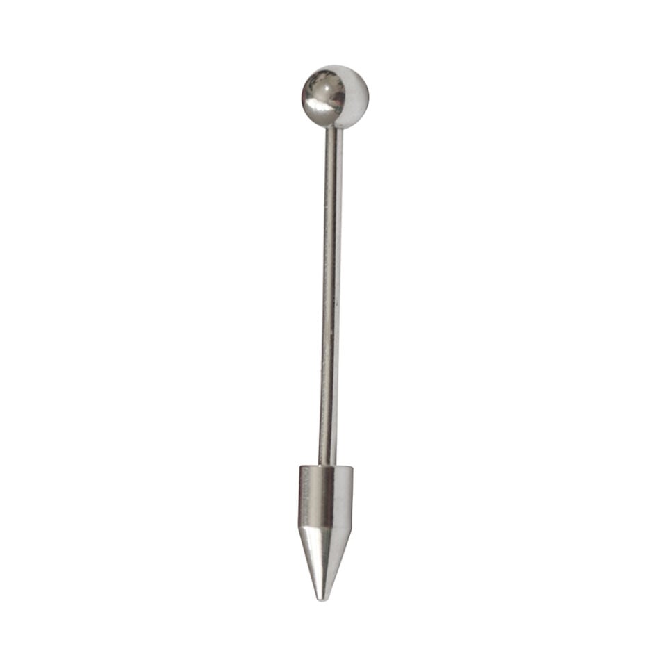 Cerrahi çelik gümüş renkli uzun düz bar bir ucu top diğer ucu sivri konik kazık piercing