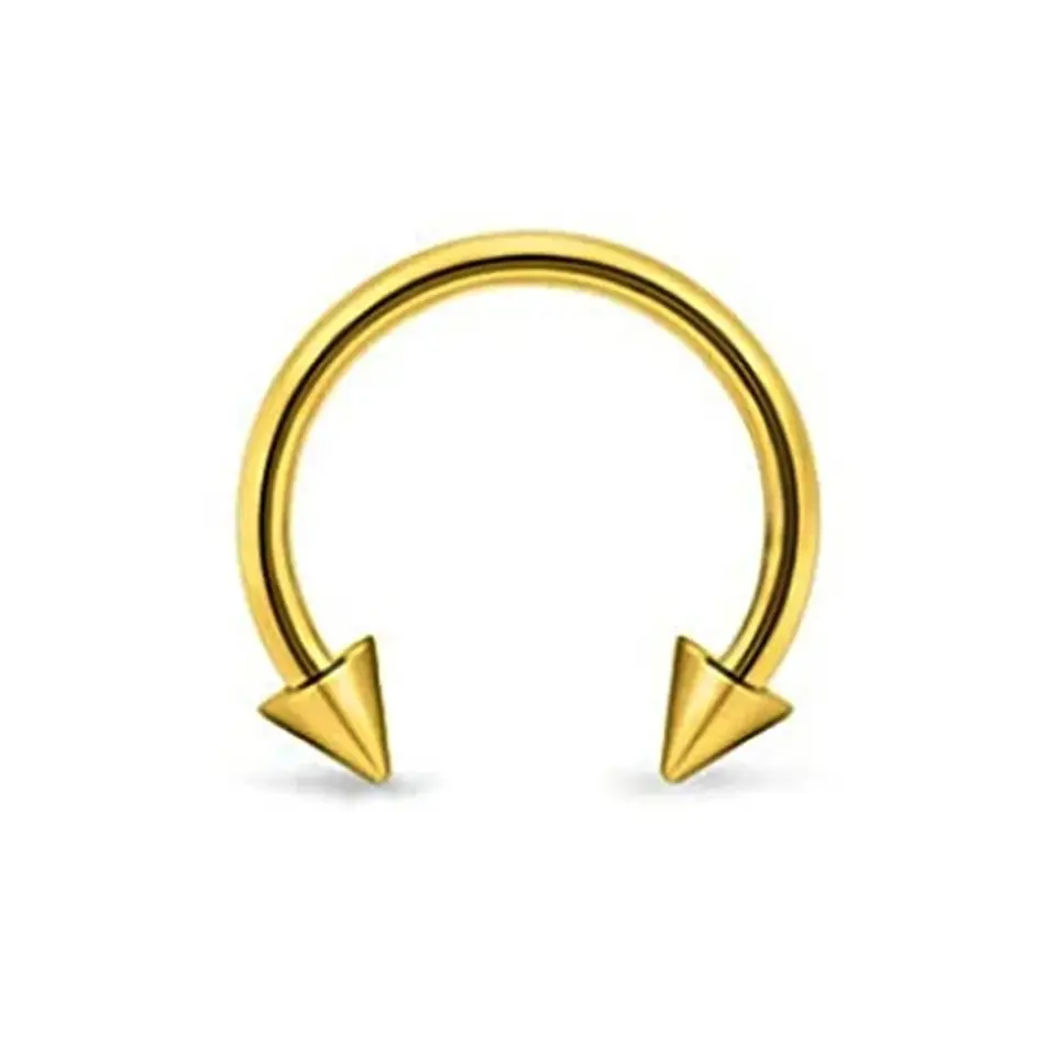 Altın renkli spike yarım halka tasarımı 316L cerrahi çelik burun dudak kıkırdak piercing