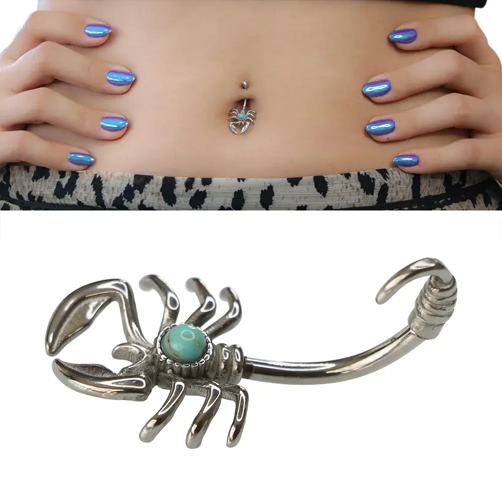 Turquoise Scorpio Model 316L Cerrahi Çelik Göbek Piercing Akrep Figürü ve Taş İşçiliği