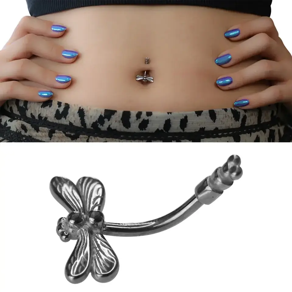 Sky Dancer Model 316L Cerrahi Çelik Göbek Piercing Yusufçuk Figürü Detay İşçiliği