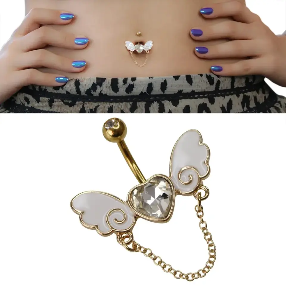 1,6 mm Kalınlıkta Winged Love Cerrahi Çelik Göbek Piercing Ölçü Ve Duruş Bilgisi