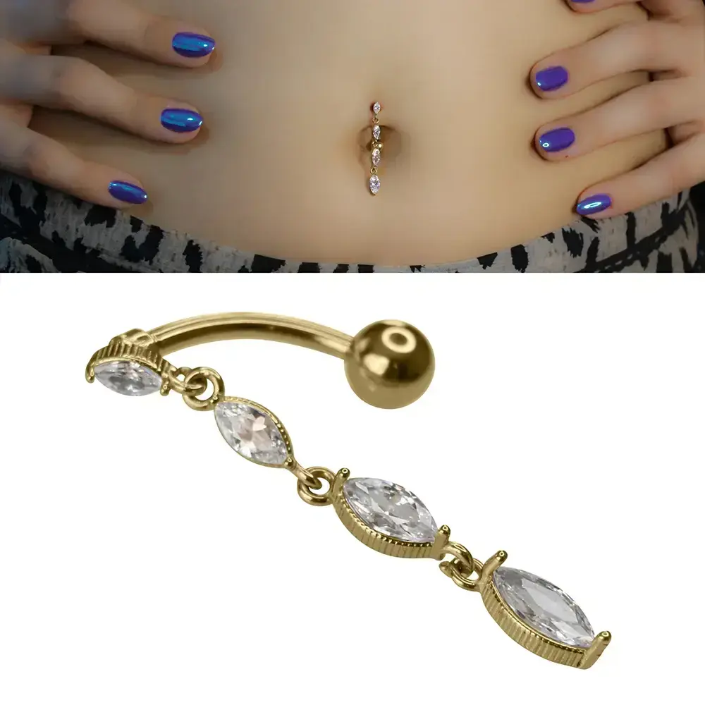 1,6 mm Kalınlıkta Marquise Stream Cerrahi Çelik Göbek Piercing Ölçü Ve Boyut Bilgisi