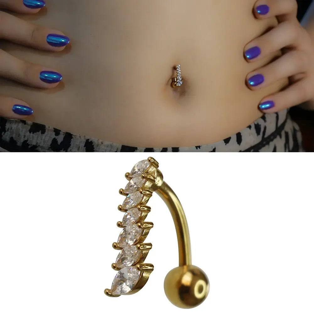 Pure Marquise Model 316L Cerrahi Çelik Göbek Piercing Markiz Taş İşçiliği Ve Parlaklık