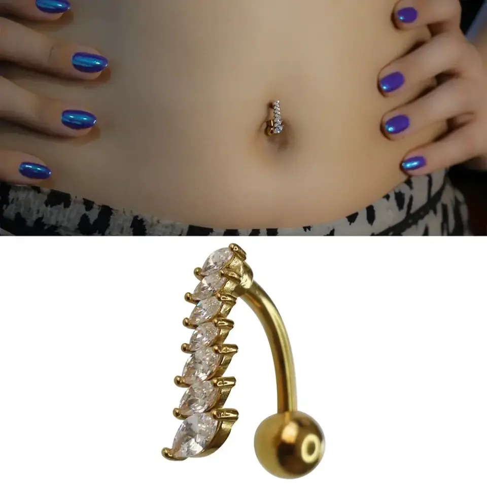 Pure Marquise Model 316L Cerrahi Çelik Göbek Piercing Markiz Taş İşçiliği Ve Parlaklık