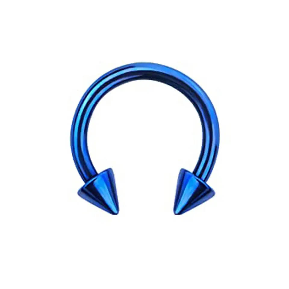 Mavi renkli spike yarım halka tasarımı 316L cerrahi çelik burun dudak kıkırdak piercing