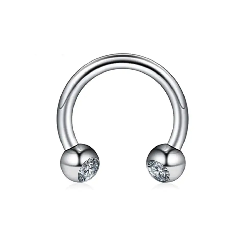 Gümüş renkli zirkon taşlı yarım halka tasarımı 316L cerrahi çelik burun dudak kıkırdak piercing