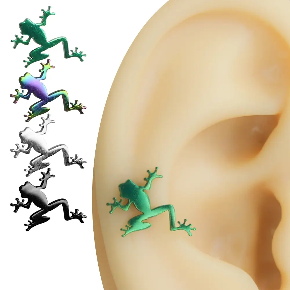 Climbing Frog - Tırmanan Kurbağa Tasarım 316L Cerrahi Çelik Kıkırdak Helix Piercing Gümüş