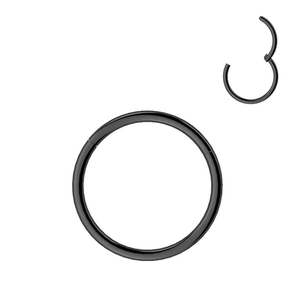 Siyah renkli menteşeli clicker kilitli halka tasarımı 316L cerrahi çelik septum burun kıkırdak piercing
