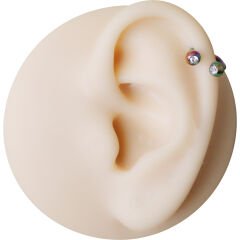 Taşlı Gökkuşağı Çelik Yarım Halka Piercing, Tragus-Daith-Helix-Dudak-Septum