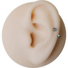 Taşlı Gökkuşağı Çelik Yarım Halka Piercing, Tragus-Daith-Helix-Dudak-Septum