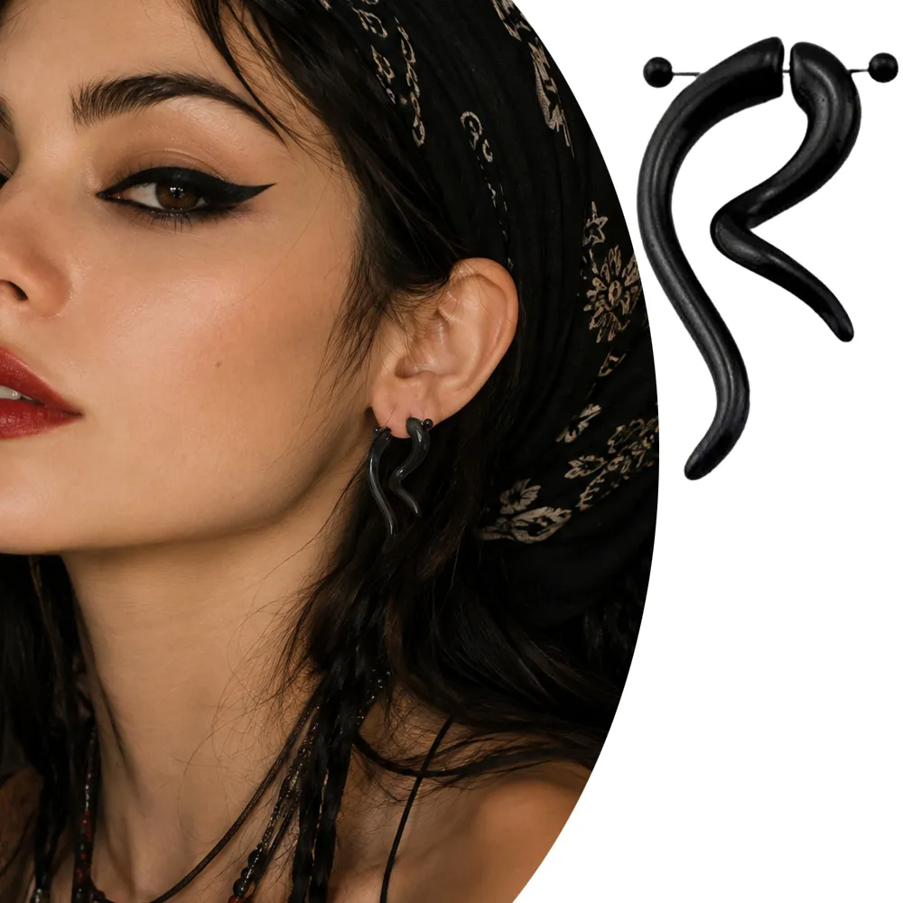 Siyah lobe kulak piercing kavisli S form alternatif tasarım cerrahi çelik bar