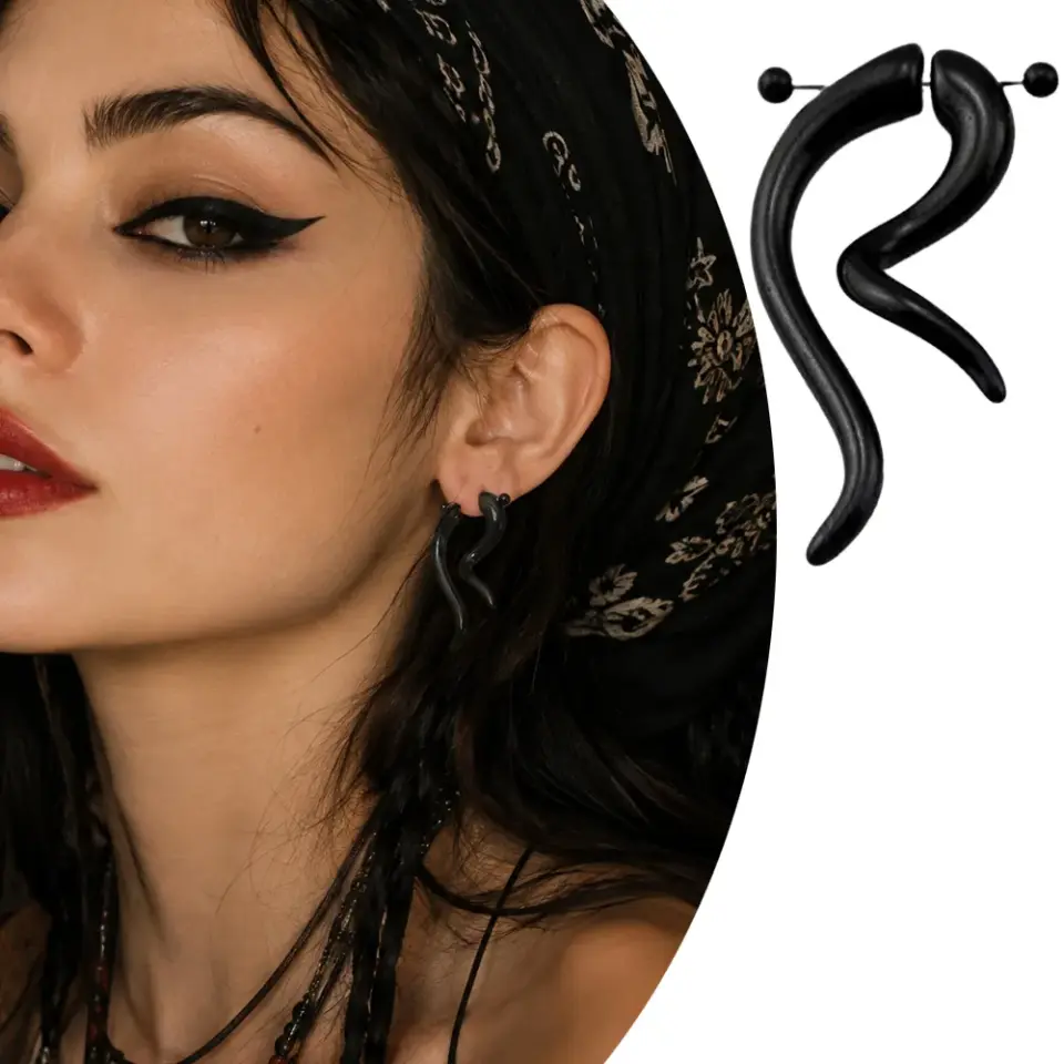 Siyah lobe kulak piercing kavisli S form alternatif tasarım cerrahi çelik bar