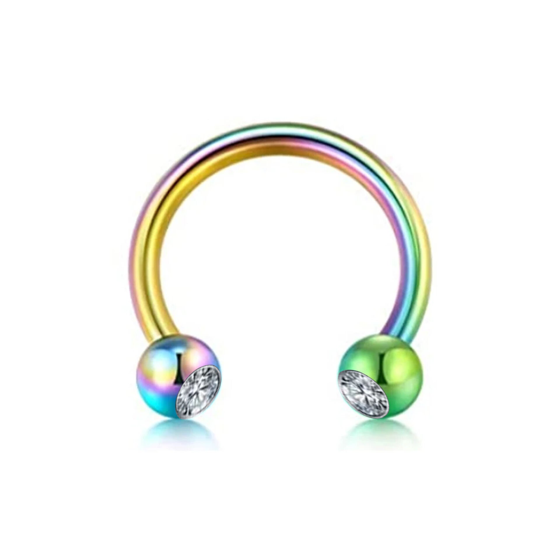 Taşlı Gökkuşağı Çelik Yarım Halka Piercing, Tragus-Daith-Helix-Dudak-Septum