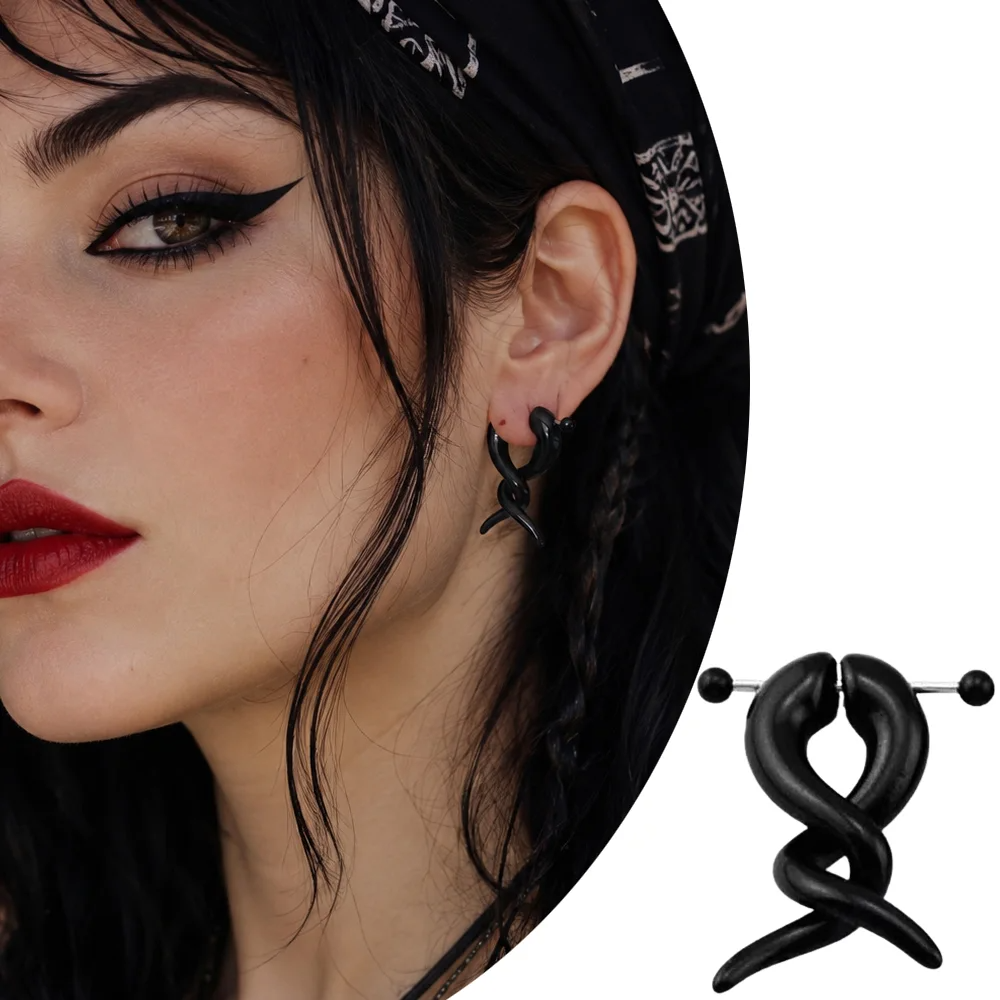 Siyah lobe kulak piercing kavisli sarmal tasarım cerrahi çelik bar