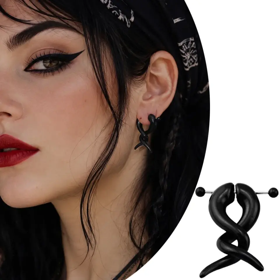Siyah lobe kulak piercing kavisli sarmal tasarım cerrahi çelik bar