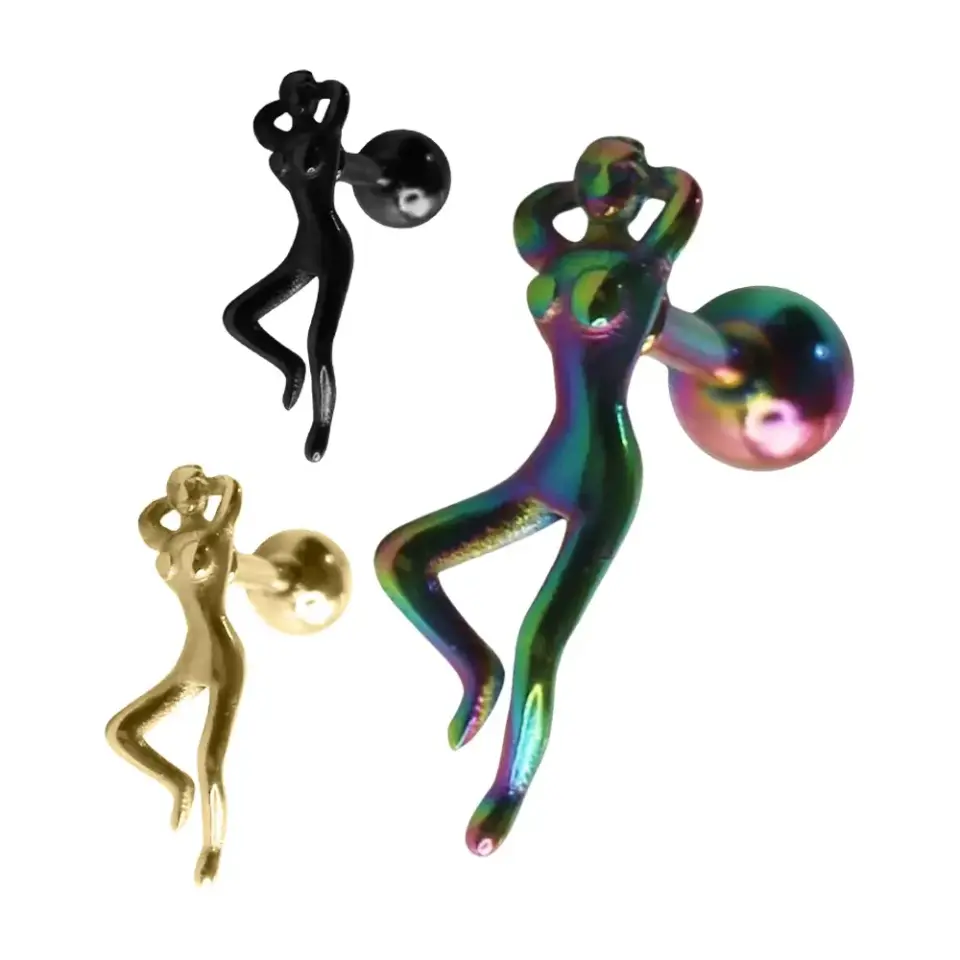 Sarı rose gümüş siyah ve gökkuşağı renkli özgüven figürlü kıkırdak helix piercing seti