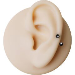 Taşlı Siyah Çelik Yarım Halka Piercing, Tragus-Daith-Helix-Dudak-Septum